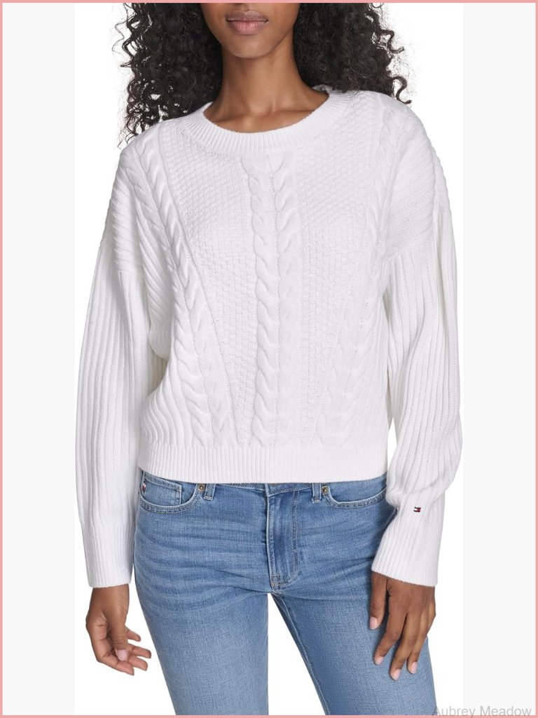 Crewneck Cable Knit Pullover Sweater - Long Sleeve